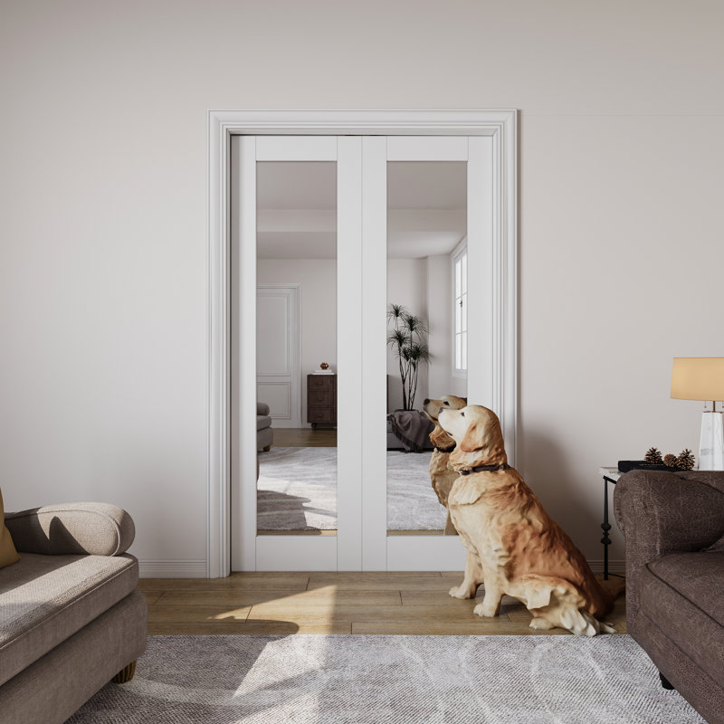 Porte de placard à double porte coulissante en bois massif avec miroir 80 po, 36 po x 80 po