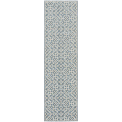 Nourison Washable Charm 2'2" x 8' Blue Ivory Contemporary Indoor Rug