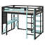 Wood Gaming Loft Bed With Desk & RGB Light, Full Size Loft Bed, Hanging Board, Ladder & Guardrails-1618999607