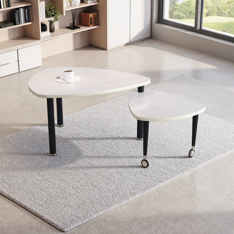 Table basse élégante en pierre frittée rotative à 360 ° avec conception emboîtable intelligente, Triangulaire, Blanc et noir