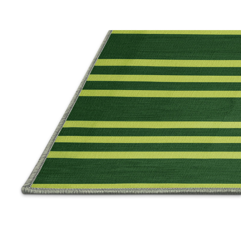 Tapis vert à rayures horizontales lavable à la machine, Rectangulaire 2 pi x 3 pi
