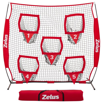 6 x 6ft Red Football Throwing Net, Quarterback Training Equipment with 5 Target Pockets