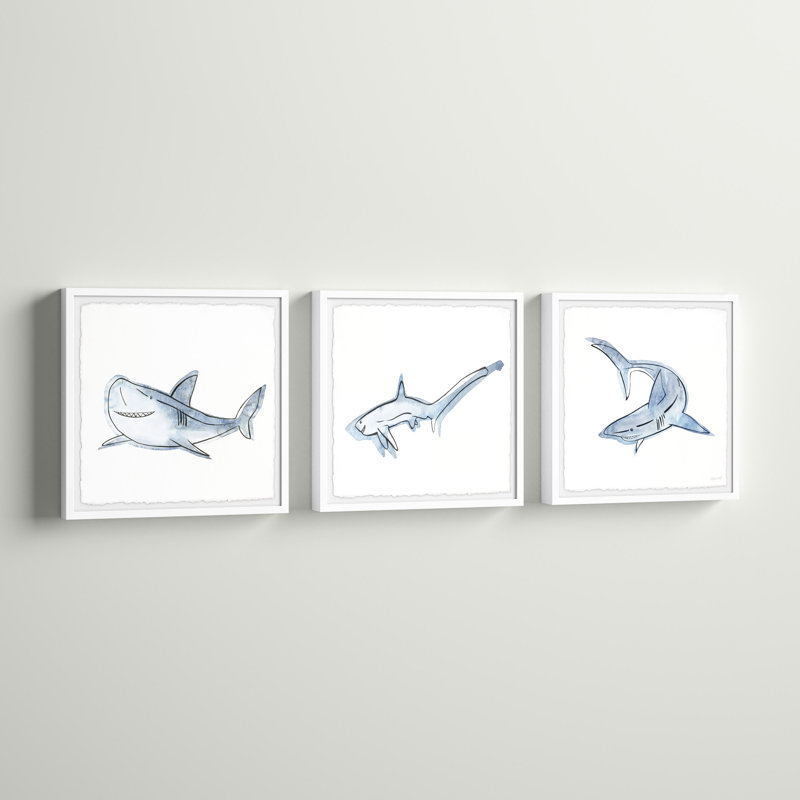 Camberley Shark Family Triptych 3- Piece Set Framed Print, 24" H x 24" W x 1.5" D