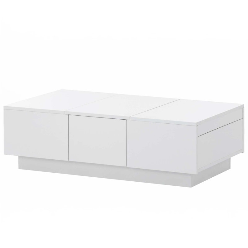 Table basse haute brillance avec 2 grands compartiments de rangement cachés, Blanc