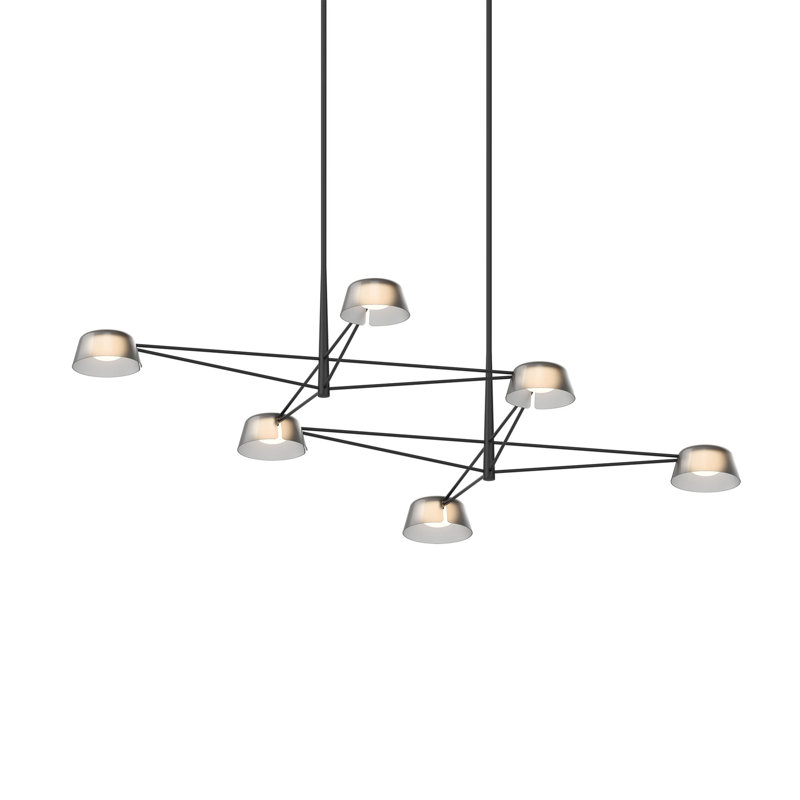 Lustre rectangulaire à 6 lumières Ray, Fumé gravé, Noir satiné