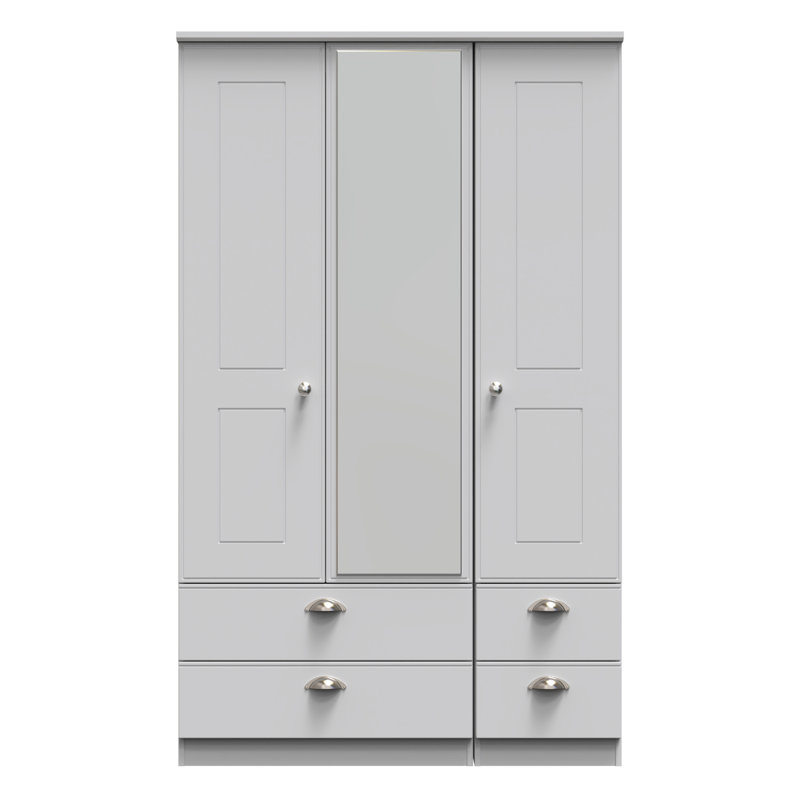 Conners Triple 4 Drawer Mirror Wardrobe, Grey Matt