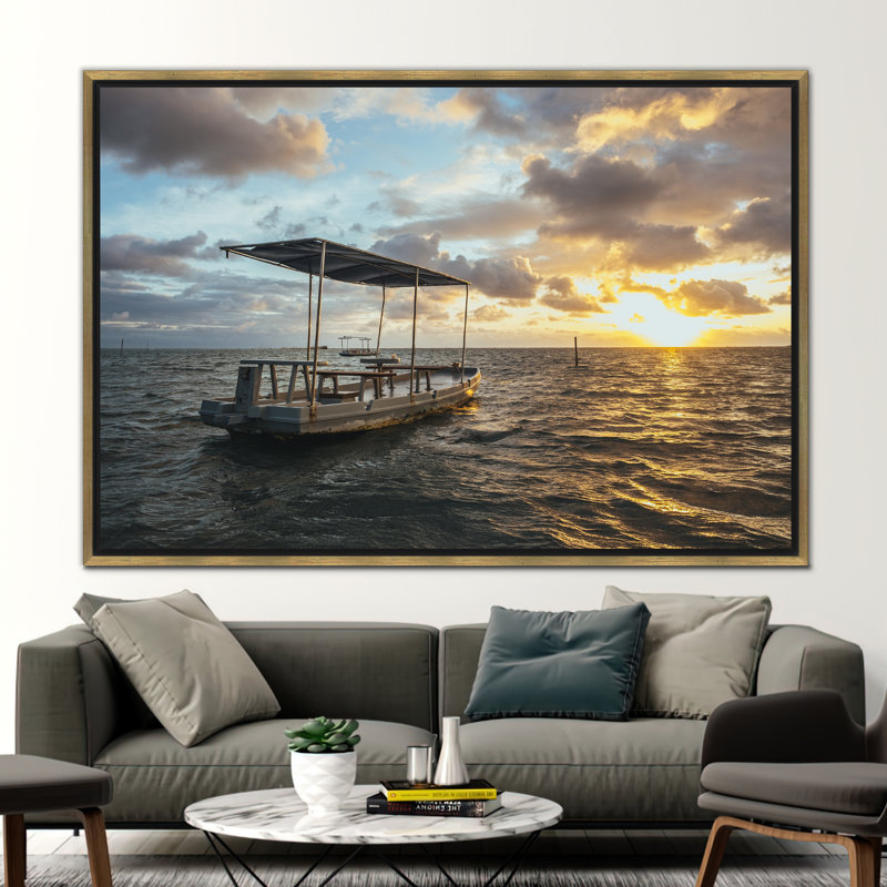 1 Piece Wall Art on Canvas, 70 cm H x 100 cm W, Floater Framed Print without Mat, Gold