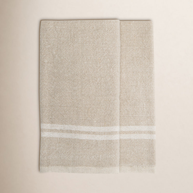 Brookline Stripe Tea Towel Kitchen Towel, Natural/Ivory