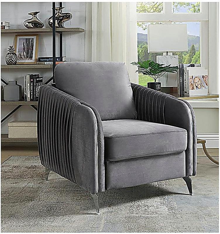 Fauteuil d'appoint moderne chic en velours gris Hadriano