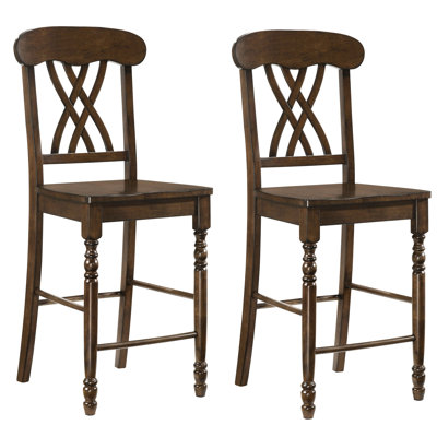 Tabourets à hauteur de comptoir en noyer croisé de 2 - chaises de salle à manger, siège rembourré en mousse, pieds avant en bois, rembourrage en mousse de forme rectangulaire 2 pièces, rectangulaire, spiritueux
