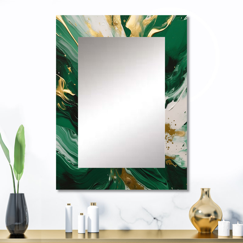 Green and Gold Serene Cascade II - Abstract Large Wall Mirror, Modern Decorative Mirror, Printed Metal Art, 32" x 24"