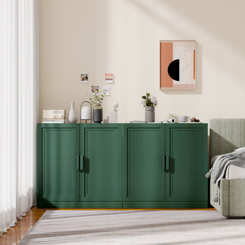 Armoire de rangement moderne à 4 portes avec tablettes réglables 62 po Modern, L 62 po x H 31 po, Vert forêt