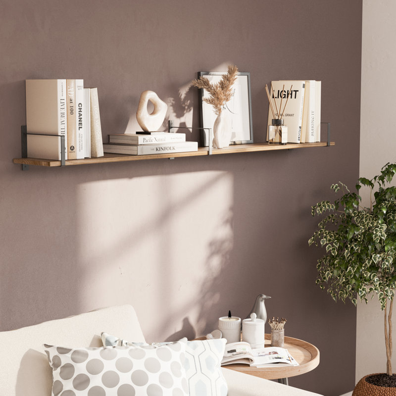 8" Floating Shelf For Living Room, Hanging Shelf For Wall, Rustic Shelf For Office Decor, Farmhouse, Burnt, 1pc, 6" H x 60" W
