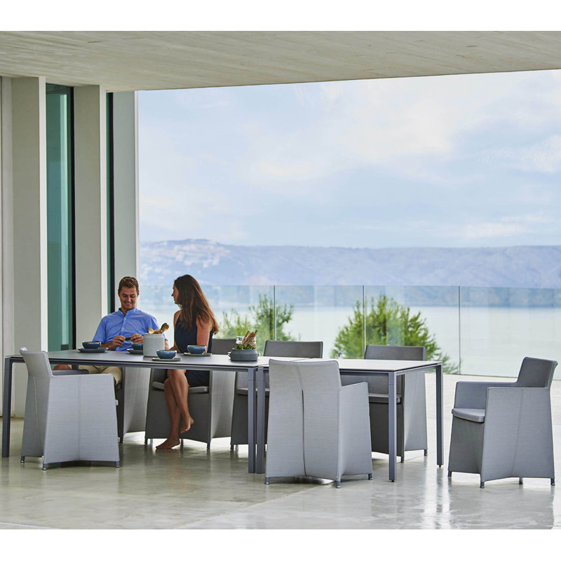 Diamond Wicker Patio Dining Armchair with Cushion, Light Gray
