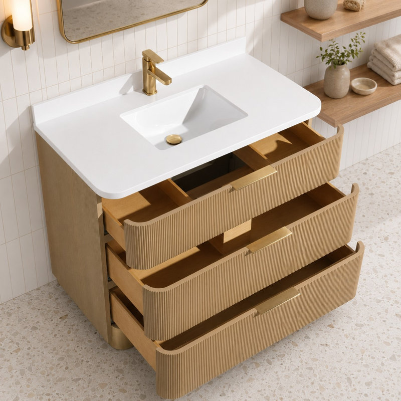 Meuble-lavabo simple en bois massif Calamigo