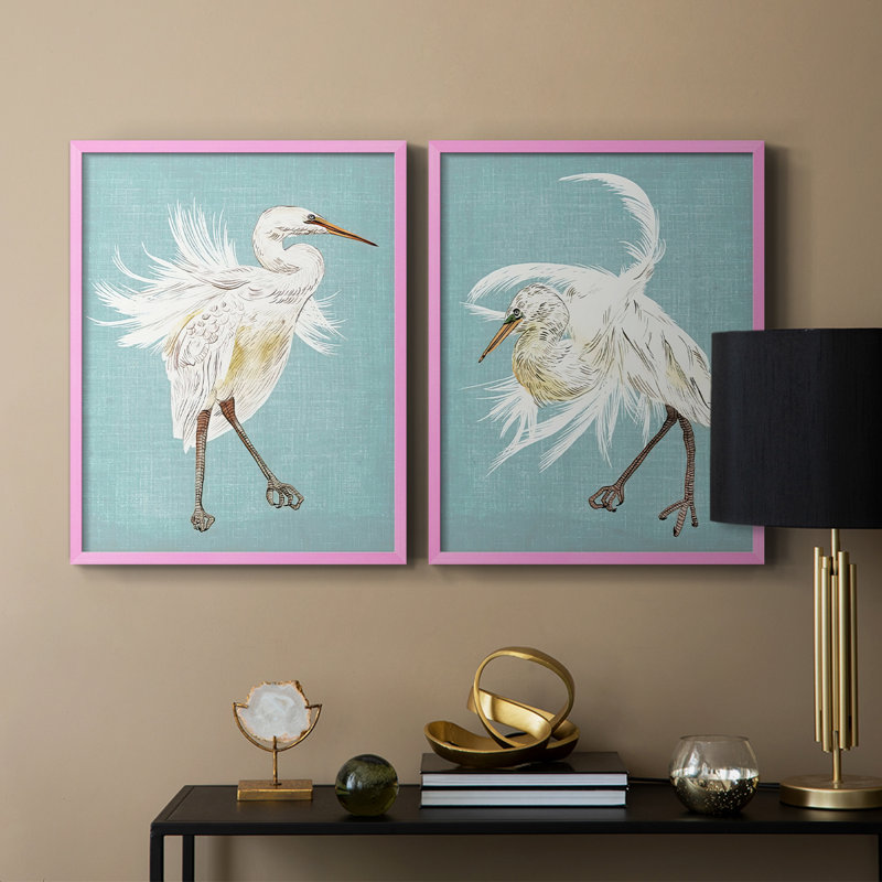 HeronPlumage III - reproduction encadrée de qualité supérieure - prête à être accrochée - aucun clou requis - aucun clou requis