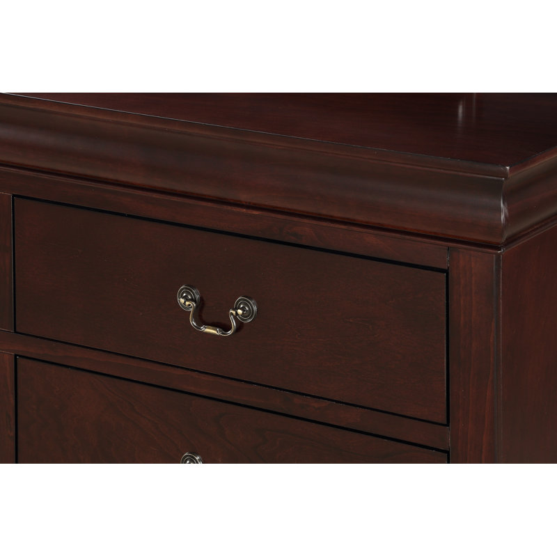 1Pc Cherry Finish Two Drawers Louis Philip Nightstand Solid Wood Contemporary & Simple Style, Cherry
