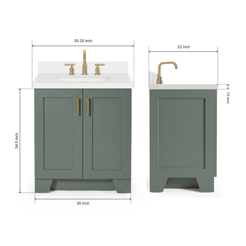 31 IN.  Single Bathroom Vanity, Rectangle, White Quartz, Vintage Green
