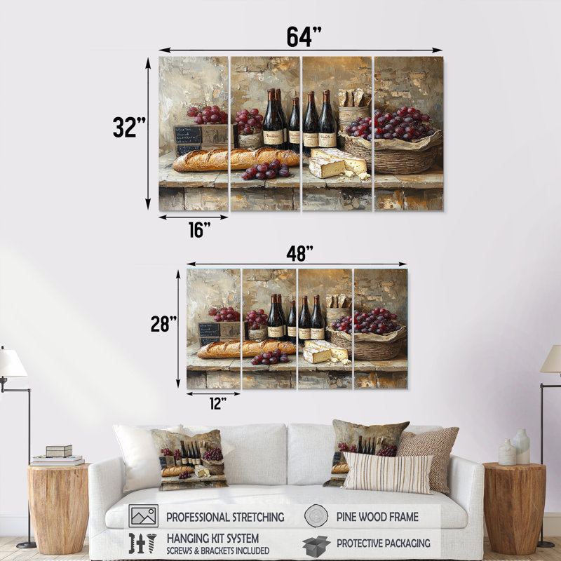 French Cafe Baguette Et Fromage I - Ensemble de décorations murales French Cafe, H 28 po x l 48 po