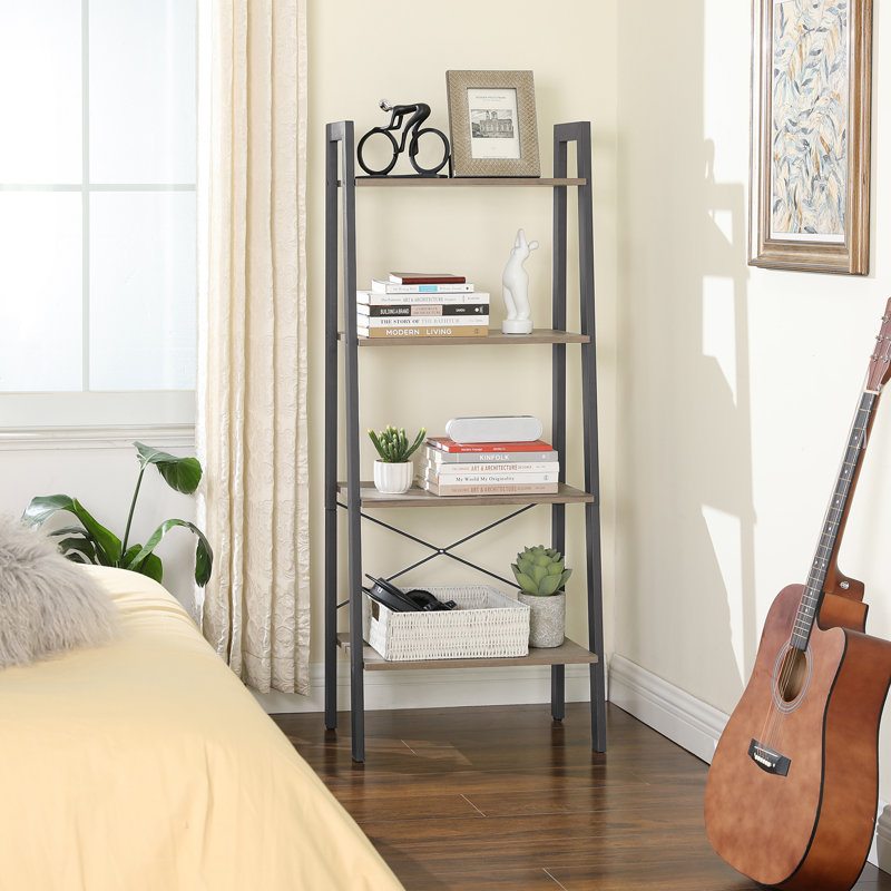 Galilea 137.5cm H x 56cm W Steel Ladder Bookcase, Greige/Gray