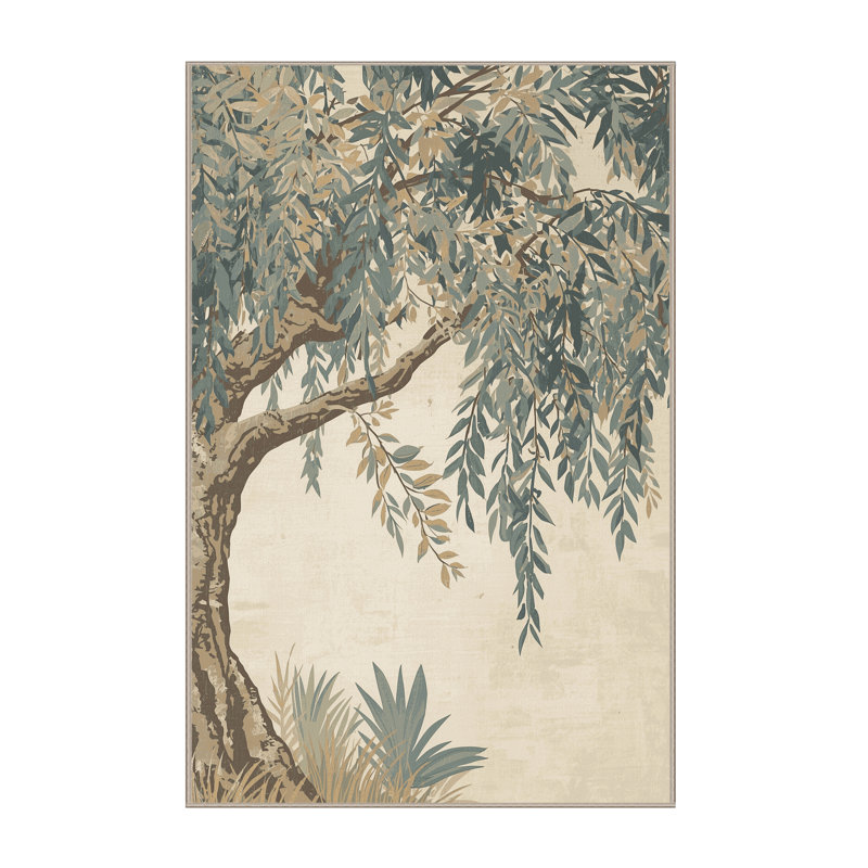 Machine Washable Parrilla Willow Tree French Country Vintage Look Rug in Beige – Beige Binding, 2x4