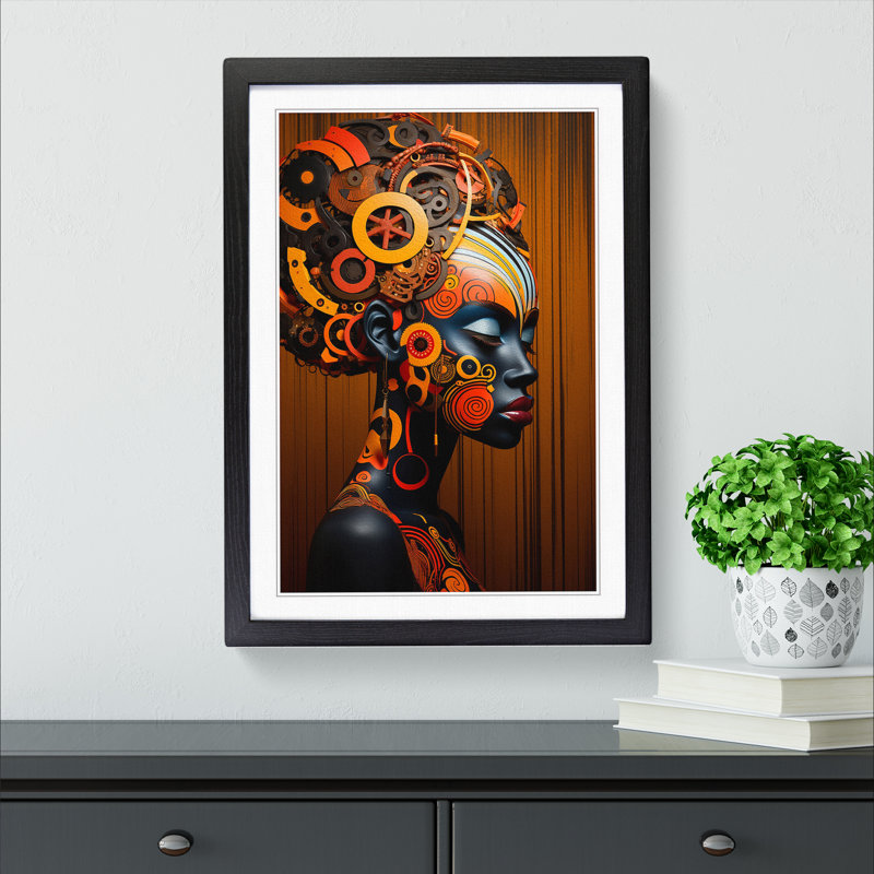 African Woman Neo-Plasticism No.2 - Framed Print, Black, 46cm H x 34cm W x 2cm D