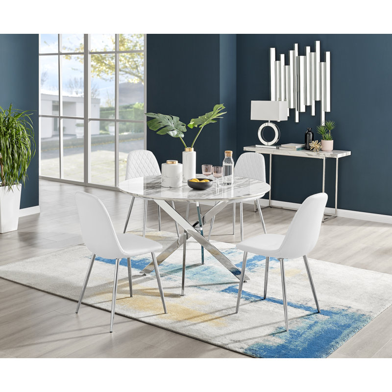 Corova 4 - Person Dining Set, 4, White/Silver