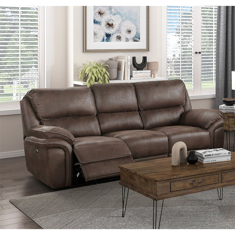 Delwayne 90'' Modern & Contemporary Microfiber Power Double Reclining Sofa with zero clearence recliner  Design, One-Touch Power Control and USB Charging Port