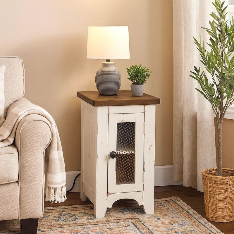 Table de bout avec rangement Danira, Blanc