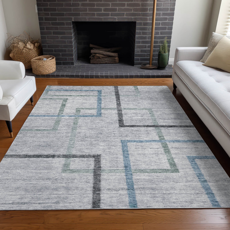 Tapis gris Prisco lavable à la machine de qualité supérieure, Rectangle 5 pi x 7 pi 6 po