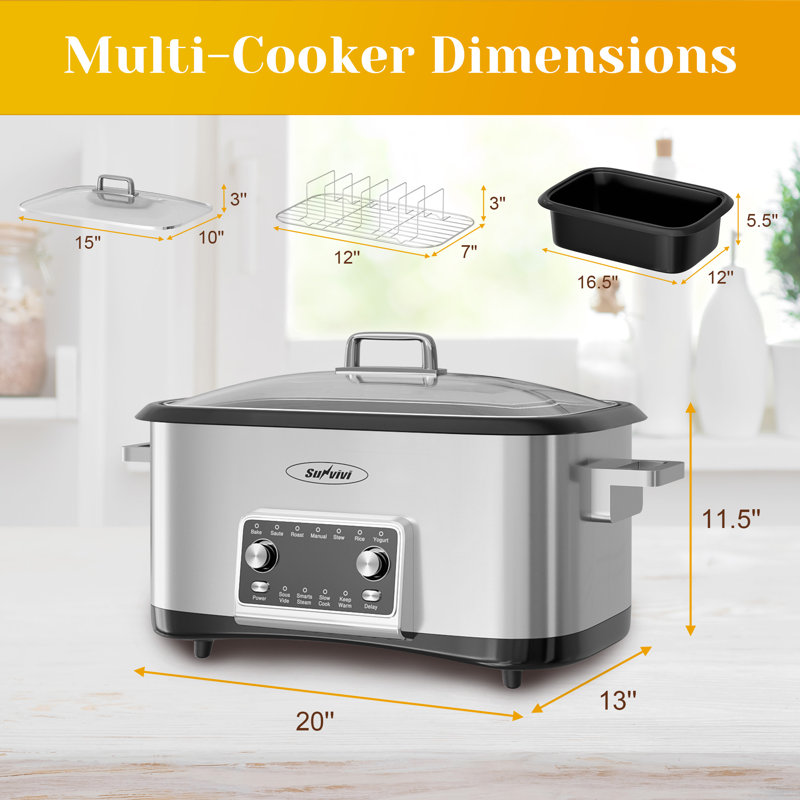 12-In-1 Digital Programmable Slow Cooker, 8 Quart Multi-Cooker, Sliver