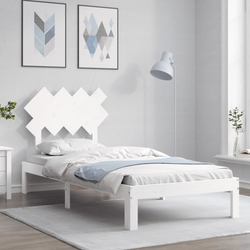 Bed Frame with Headboard, White, 140 x 190cm