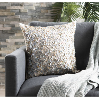 Sequined Feather Linen Throw Pillow
