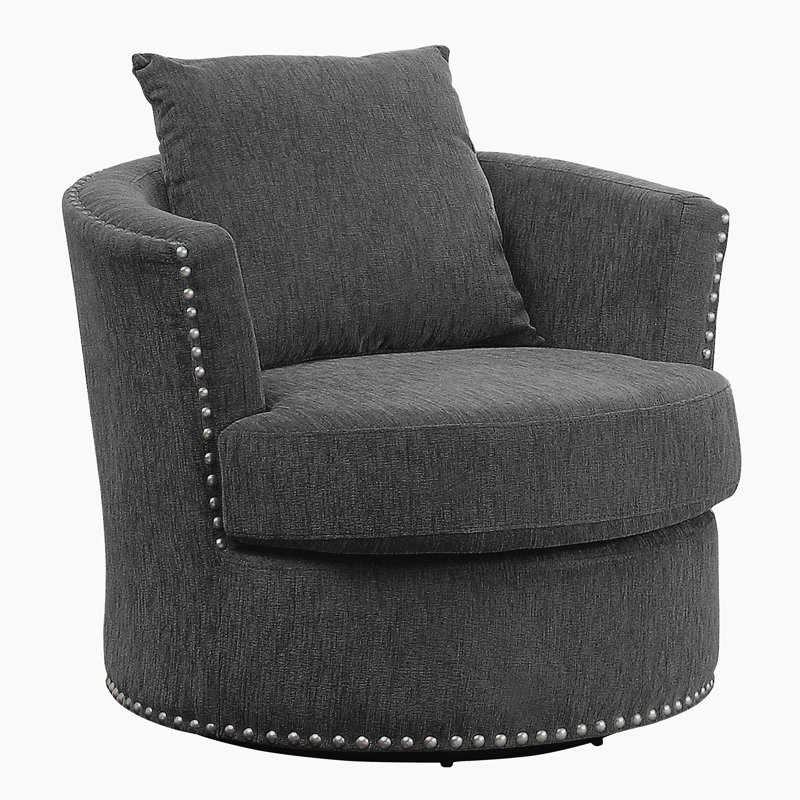 Denaux 33.5" Modern & Contemporary Swivel Chair with Chenille Fabric Upholstery, Nailhead Trim, Foam over Pocket Coils