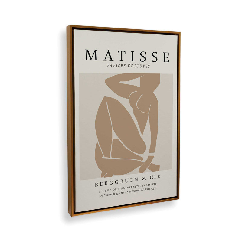 Matisse's Nude III en brun clair, Cadre flottant or poli, H 18,75 po x l 12,75 po x P 1,75 po