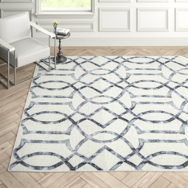 Tapis gris / blanc / bleu en laine touffeté à la main Magnus, Rectangle 5 pi x 8 pi