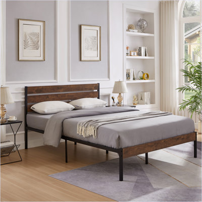 Queen Size Bed Frame With Wood Headboard