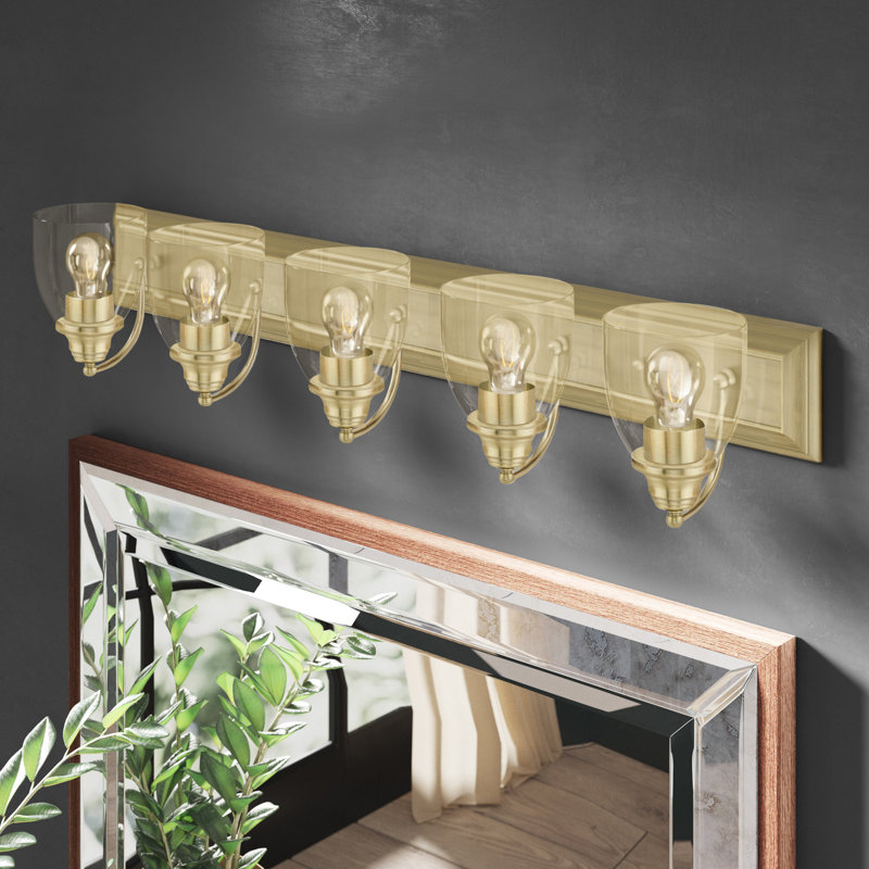 Éclairage de salle de bain 5 lumières à intensité variable, Laiton antique