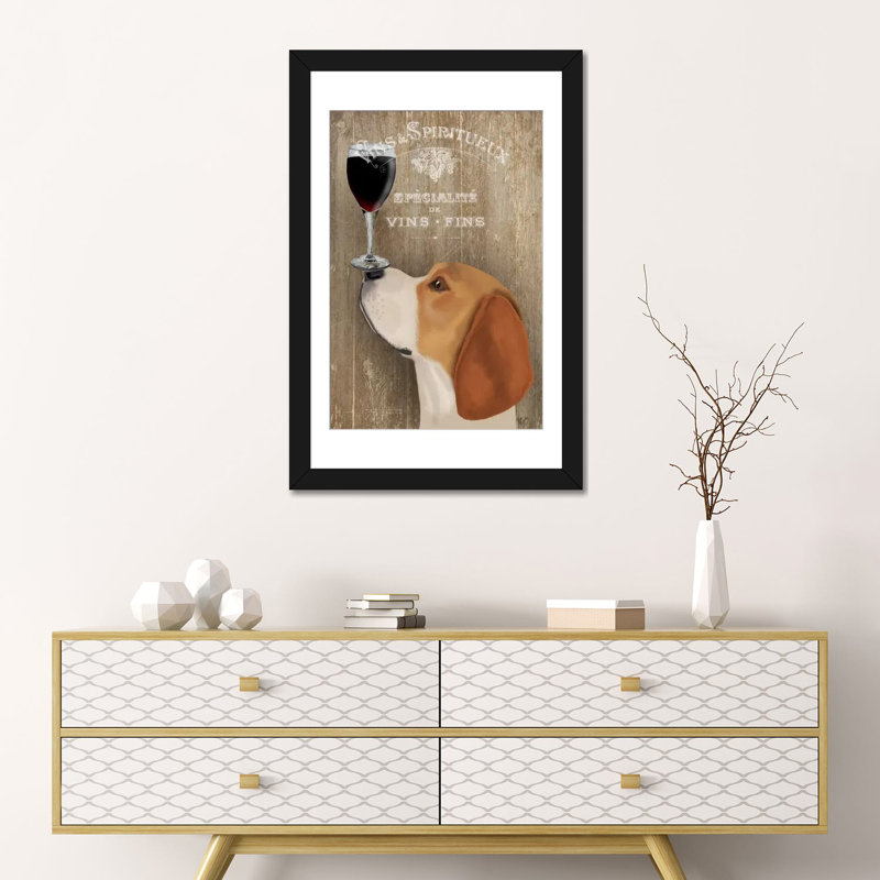 «Dog Au Vine Beagle», reproduction d'impression sur toile, H 24 po x l 16 po x P 1 po, Papier d'art encadré noir, Blanc