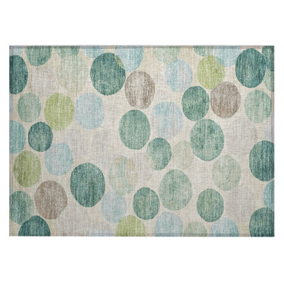 Machine Washable Indoor/Outdoor Xhevrie Teal Rug