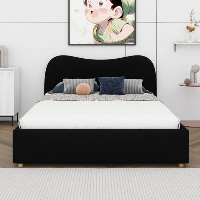 Boucle Upholstered Platform Bed With Headboard, Grounded Upholstered Bed Frame With With Cloud Soft Headboard