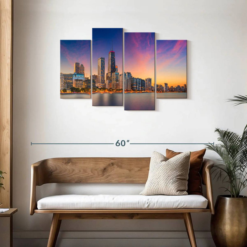 Nicci, Chicago, coucher de soleil, paysage urbain, H 27 po x l 43 po