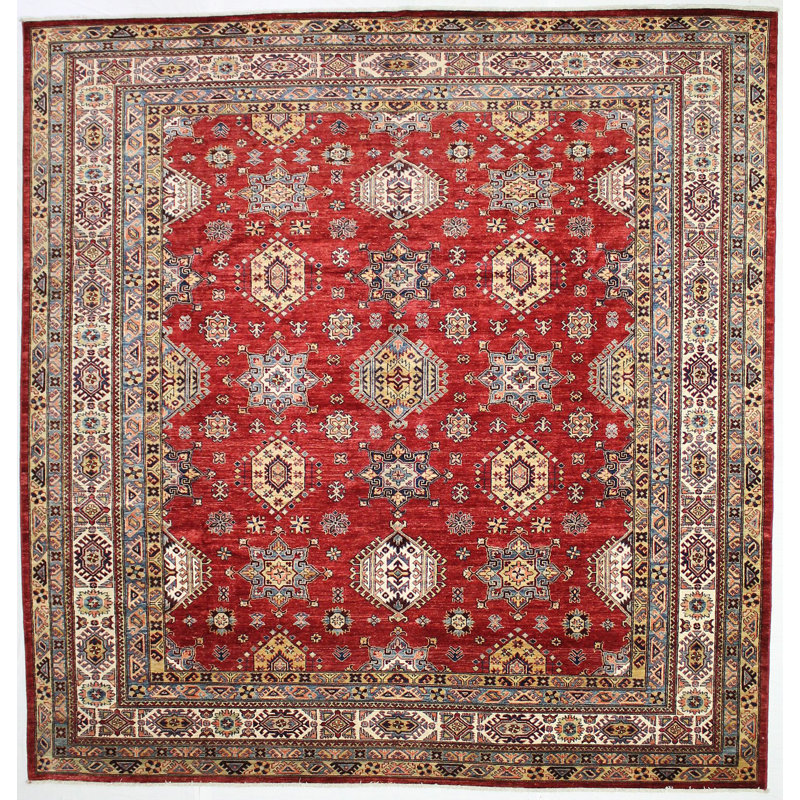 Tapis tribal rétro fait à la main 9 pi 6 po x 9 pi 9 po Anatolian