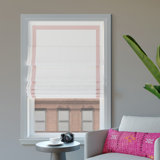 Sun Zero Hailey Pink Ribbon Border 100% Blackout Cordless Single Roman Shade