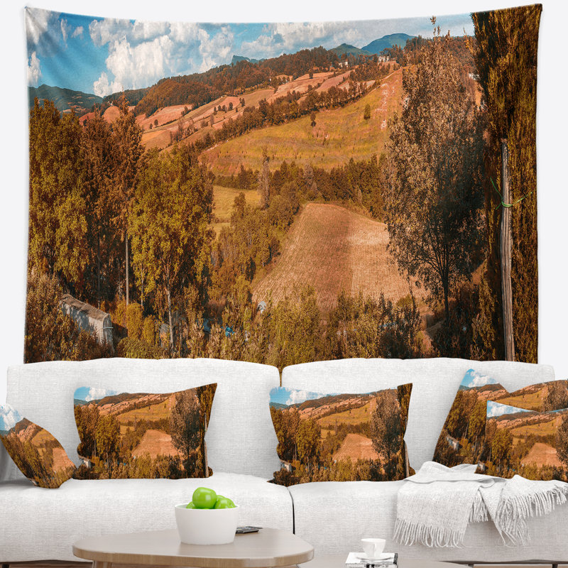 Paysage orange autumn mountains tuscany tapisserie, H 32 po x l 39 po