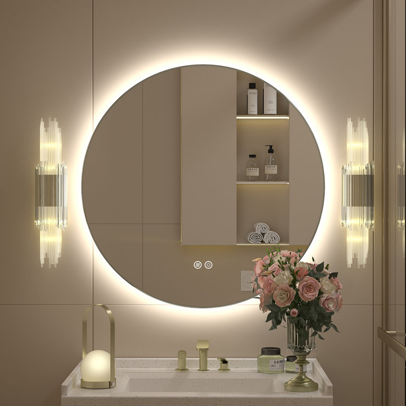 Wayfair Basics® UL Certified LED Anti-Fog Tempered Glass Round Bathroom/Vanity Mirror , 28" x 28"