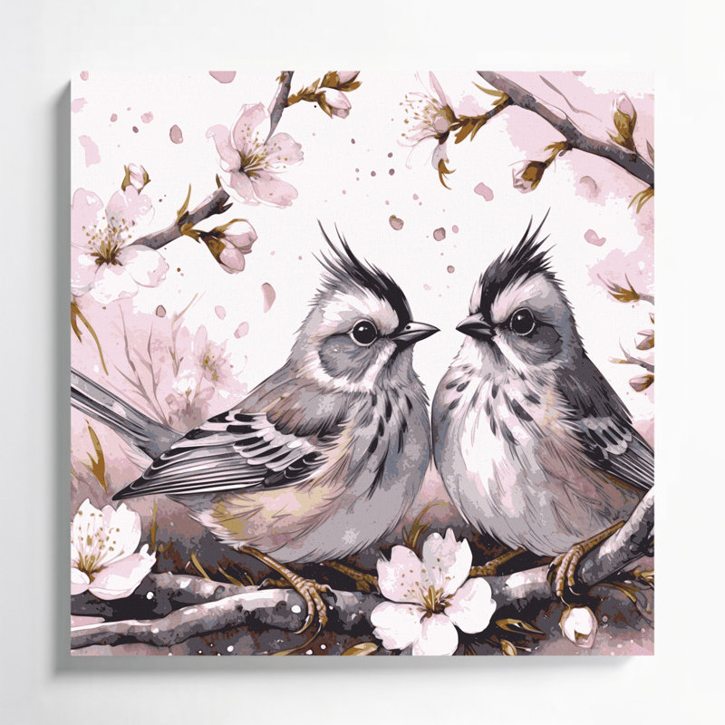 «Birds touffeté», art mural sur toile beige, H 12 po x l 12 po
