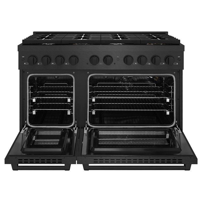 ZLINE 48 in. Paramount Double Oven Gas Range with 8 Burner Cooktop in Black Satin Stainless Steel, Black Satin