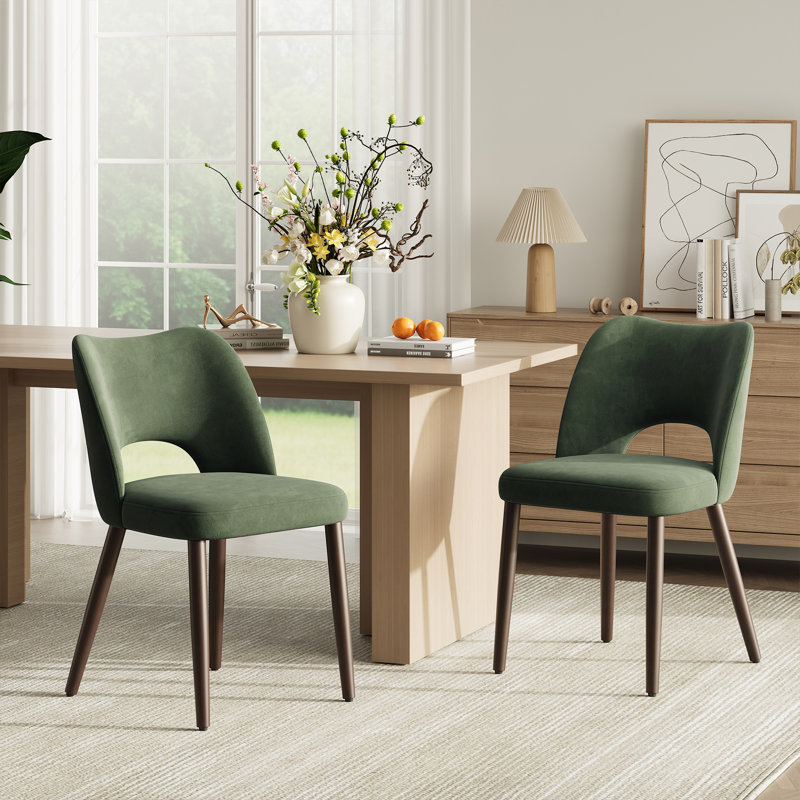 Modern Upholstered Dining Chair Side Chair with Wooden Legs, Green
