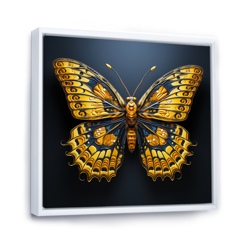 «Lemon Yellow Tones» représentant des papillons sur toile, Cadre flottant blanc, H 24 po x l 24 po